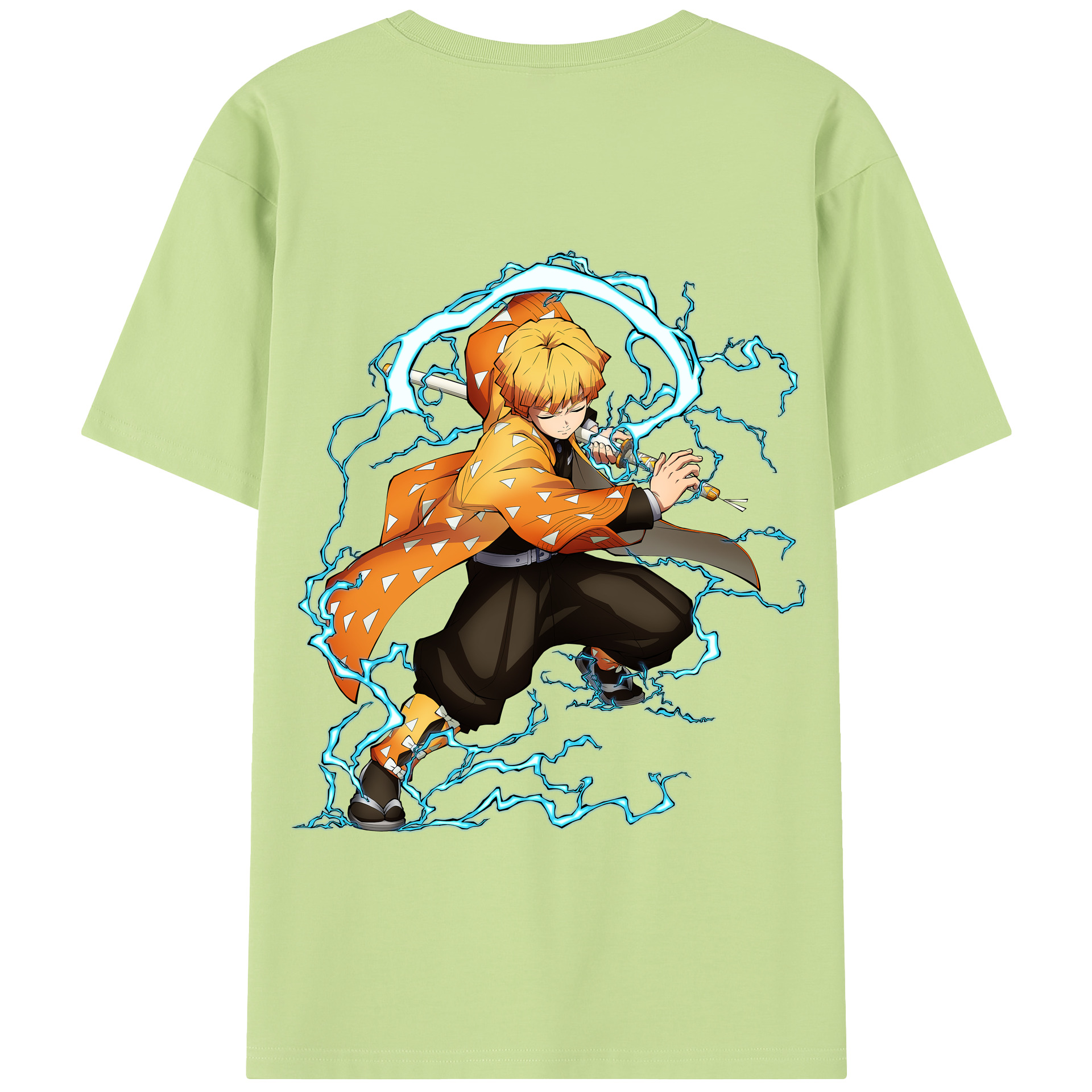 （画像用） 鬼滅の刃（きめつのやいば）我妻 善逸／あがつま ぜんいつ Agatsuma Zenitsu 綿100％半袖Tシャツ（背面プリント）